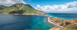 Coastal view of Caribbean island with mountains